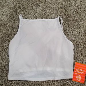 Kortni Jeane Old High Top Low Back White Ribbed Swim Top. Size Large.